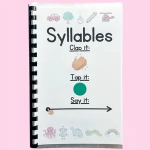 BeginderBook Clap Tap Read Syllables Book for Emergent Readers Interactive Learning Workbook with 16 Pages 5x7 Laminated and Bound Stationery Set School Supplies