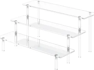 3 Tier Acrylic Display Risers, Large Perfume Organizer Stand, Clear Cupcake Stand Holder, Display Shelves for Figurines, Dessert Shelf for Party, Risers Display Stand for Decoration (1 Pack)