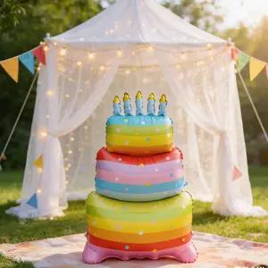 Rainbow Cake Aluminum Foil Balloon Base, 60 Inch Birthday Party Decoration, Event Gathering Setup, Festive Atmosphere Enhancer