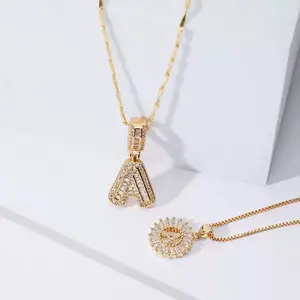 2-Piece Initial Necklace Set with Zircon Gemstones | Gold/Silver Bubble Necklace for Women | Openwork Necklace for Men | Anniversary Gifts | Letter Initial Necklaces | Zircon Pendant Necklaces | Initial Zircon | Curated for You