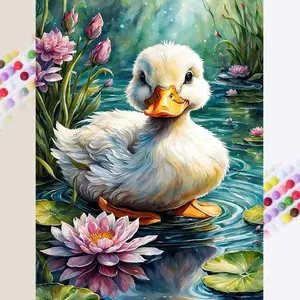 5D DIY Full Drill Round Diamond Painting - Diamond Painting Kit Little Duck Lotus Mosaic Canvas DIY Wall Art, Home Wall Decoration