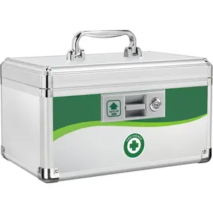 Medicine Lock Box with Keys, Medication Storage Lock Box, (Size-Medium 12 * 7 * 7.1inch) First Aid Safe Layered Aluminum Daily Medicine Lockable Box with Key