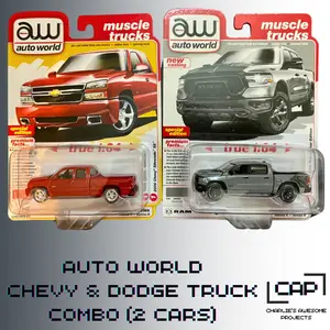 Auto World Diecast - Chevy Silverado & Dodge Ram - Muscle Trucks Combo x2 Cars - Lot #13