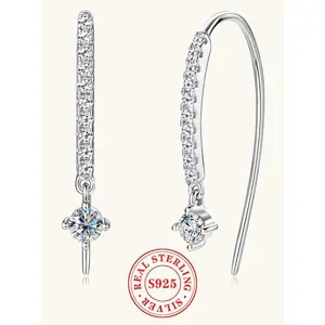 S925 Sterling Silver Synthetic Moissanite Earrings, Fashionable Earrings for Women & Girls, Trendy All-match & Exquisite Jewelry for Birthday Gift