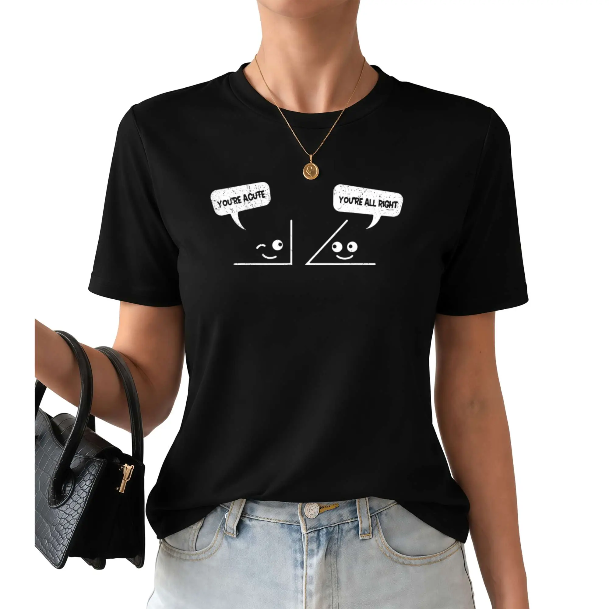 Women's Vintage Graphic Short-Sleeve Top - Funny Acute Algebra Math Teacher Saying, Casual Round Neck Apparel, 1-Piece Stylish T-Shirt