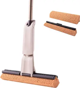 Sponge Mop with 2 Reusable Heads | Self-Wringing Floor Mop with Absorbent Honeycomb Sponge for Kitchen Bathroom Hardwood Laminate Tile Marble Floors Cleaning, Home and Commercial Use