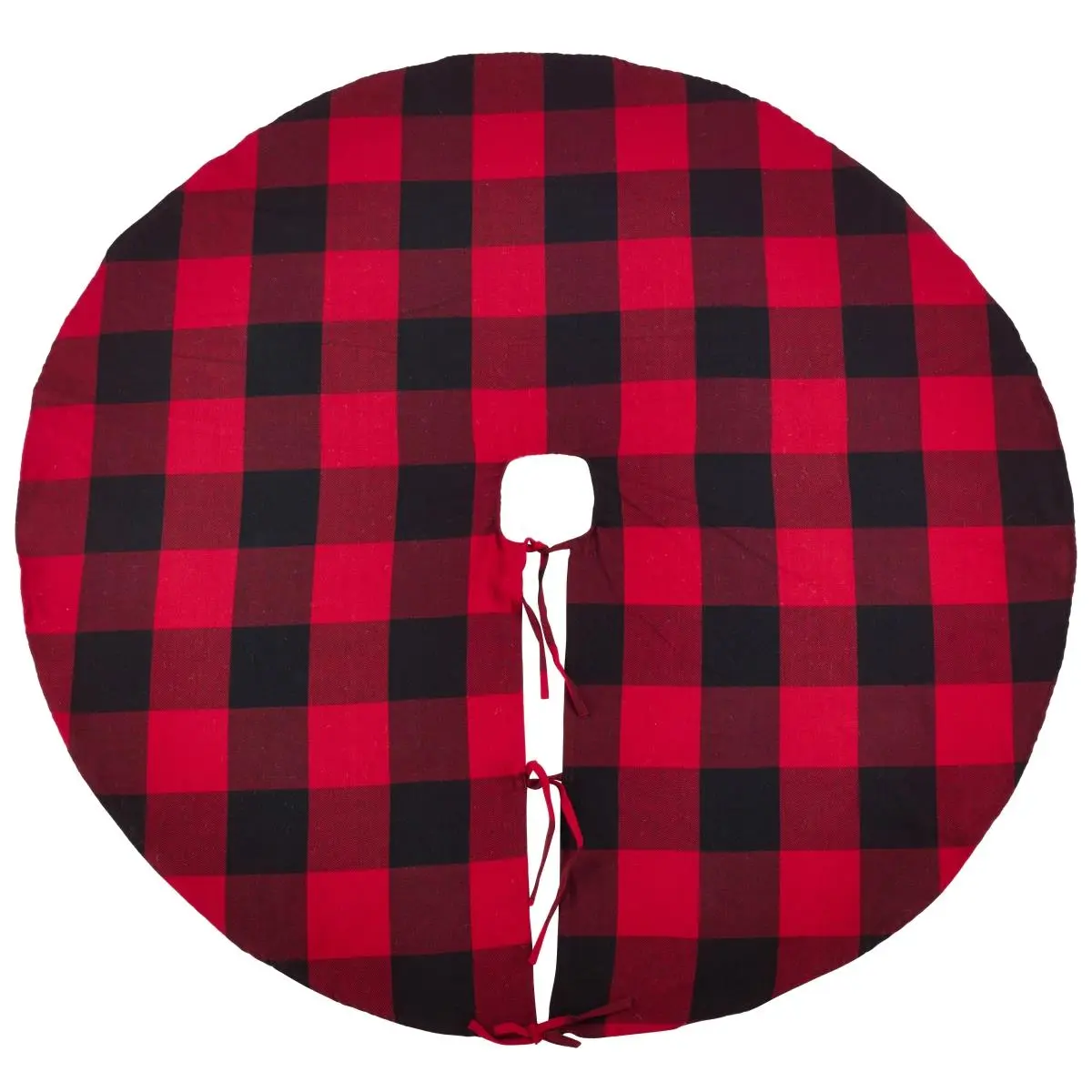212 MAIN 53 in. Round Shape Buffalo Plaid Design Cotton Christmas Tree Skirt, Red Decorative Home Festive Decoration, One-Of-A-Kind