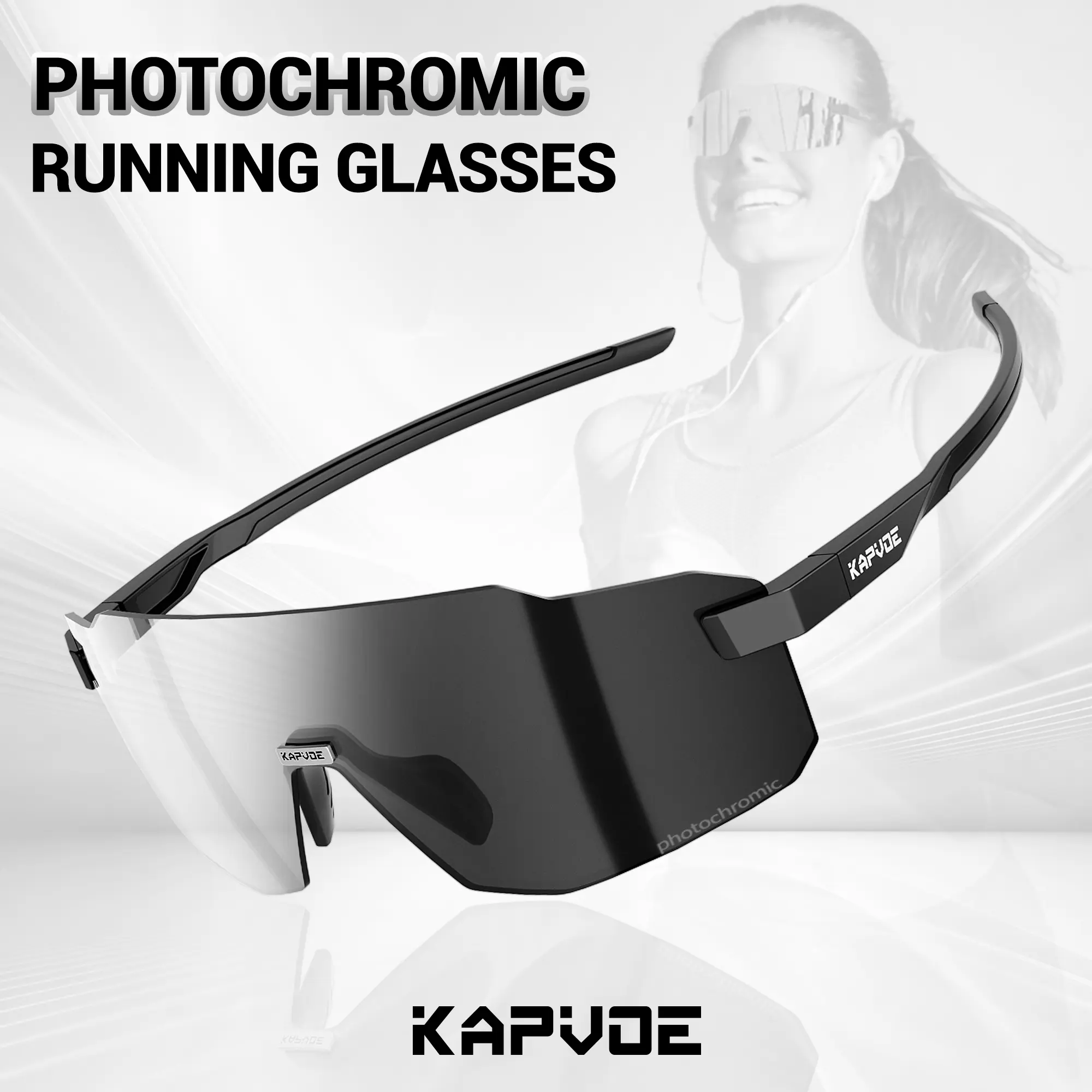 KAPVOE Lightweight Frameless Photochromic Sports Eyewear - Chameleon Sunglass Change Color, Polycarbonate, Anti-Wind Windproof Eyewear for Men - UV Protection for Running, Cycling, Lightweight Windproof Eyewear sohochic