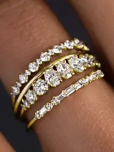 New 4pcs 14k Plated Stacking Rings with Shining Zirconia, Perfect for Weddings, Parties, and Everyday Wear