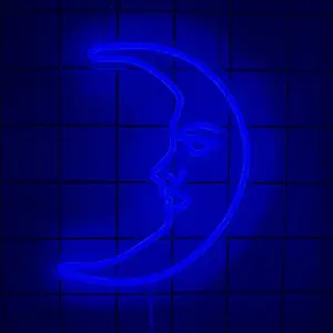 Blue Smiling Moon LED Neon Sign - USB Powered Crescent Wall Decor for Kids Bedroom, Nursery, Baby Room, Dreamy Night Light for Children & Baby, Gift for Kids