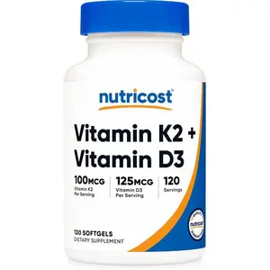 Nutricost Vitamin K2 (MK7) (100mcg) + Vitamin D3 (5000 IU) 120 Softgels - Gluten Free and Non-GMO (Pack of 2)