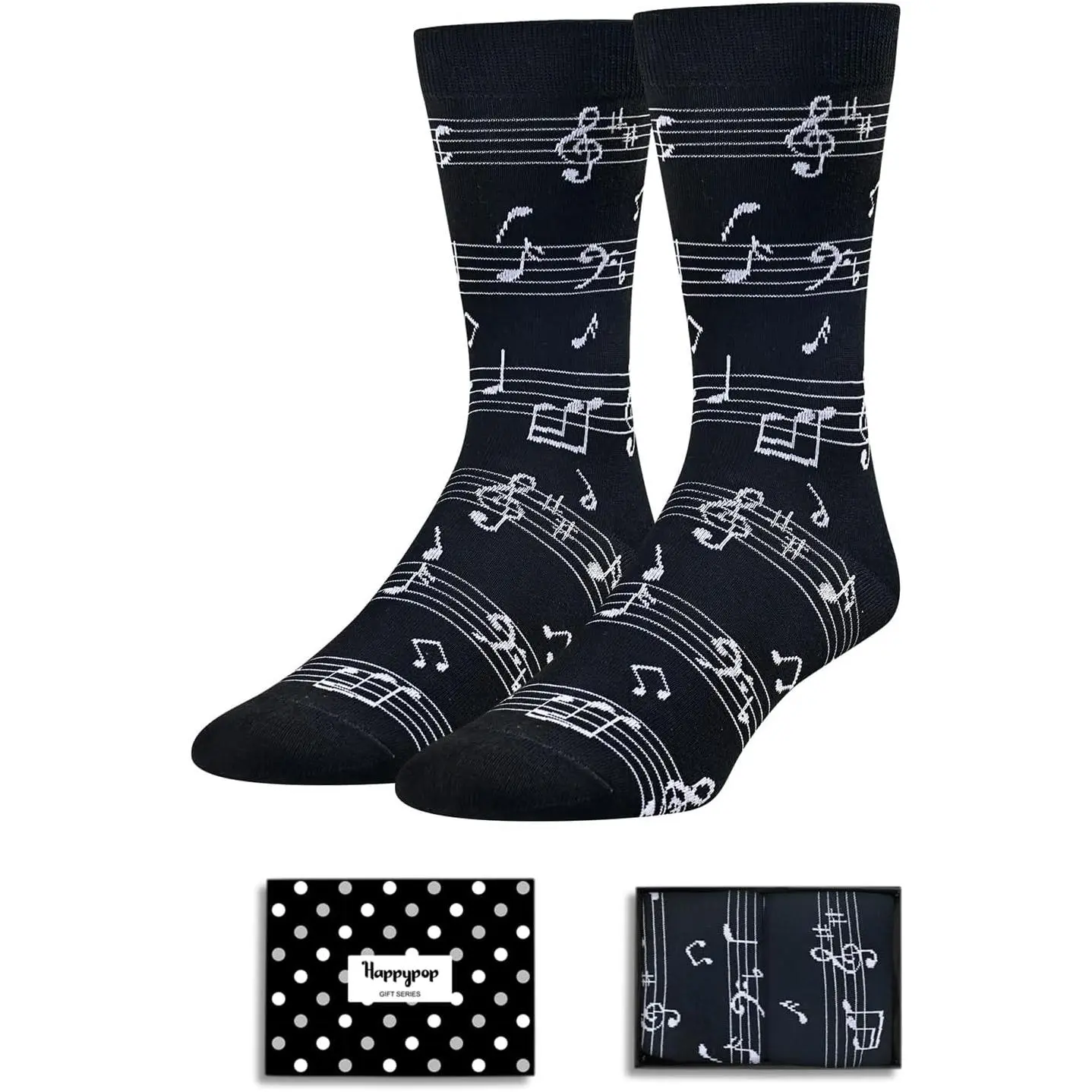 Men's Funny Musical Note Crew Socks, Soft Cotton Novelty Menswear, Christmas Stocking Stuffer Gift for Music Lovers, Spandex, Nylon, Birthday, Thanksgiving