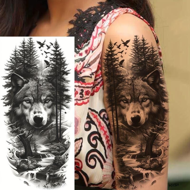 Half Sleeve Temporary Tattoos - 6 Sheets Waterproof PVC Glitter Wolf & Solid Butterfly Stickers, Casual, Unscented, Long-Lasting, Metal Ceramics & Glass Surface Safe, No Battery Needed Beauty Accessory for Adults