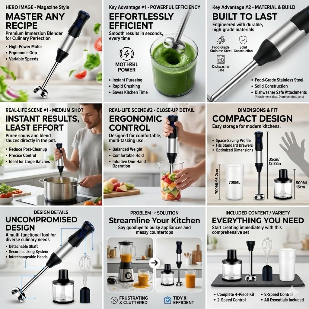 ade Your Cooking! 4-in-1 Immersion Blender-Food Processor Kitchen System. 700W Handheld Power for S ade Your Cooking! 4-in-1 Immersion Blender-Food Processor Kitchen System. 700W Handheld Power for S