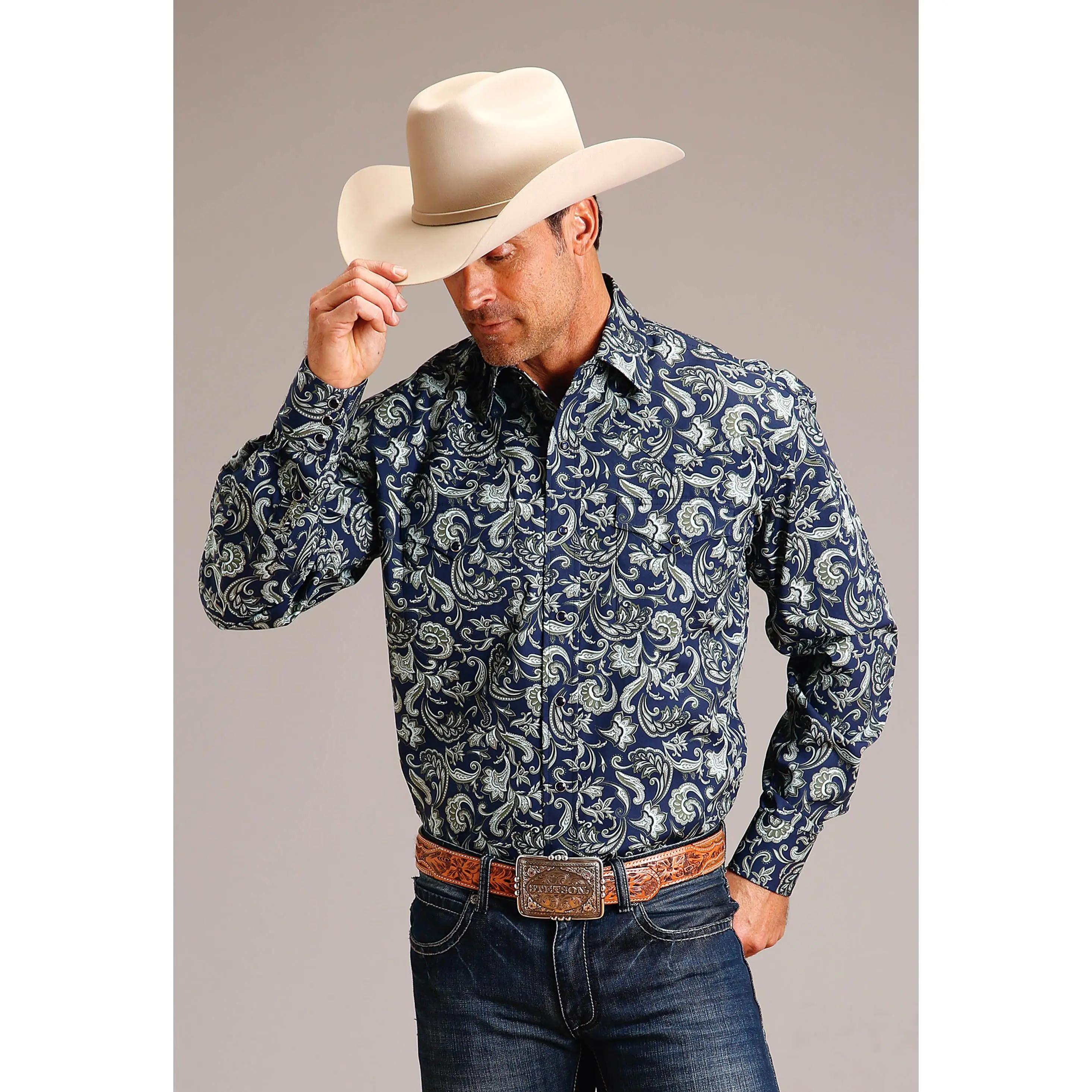 Men's Stetson Blue Detailed Paisley Western Shirt