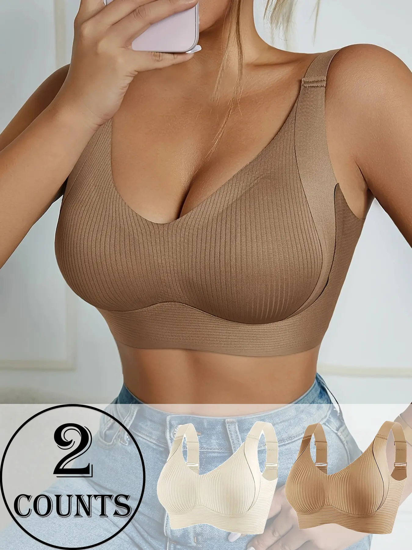 Women's Seamless Wireless Bra, Adjustable Wide Straps, Comfortable Breathable Lingerie, Medium Support, Casual All-Season Wear Women's Seamless Wireless Bra, Adjustable Wide Straps, Comfortable Breathable Lingerie, Medium Support, Casual All-Season Wear