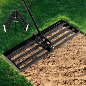 Lawn Leveling Rake, Foldable Leveling Rake with 72inch Adjustable Long Handle, Detachable Metal Leveling Rake for Soil for Garden, Farm, Yard, Golf, 30x10inch