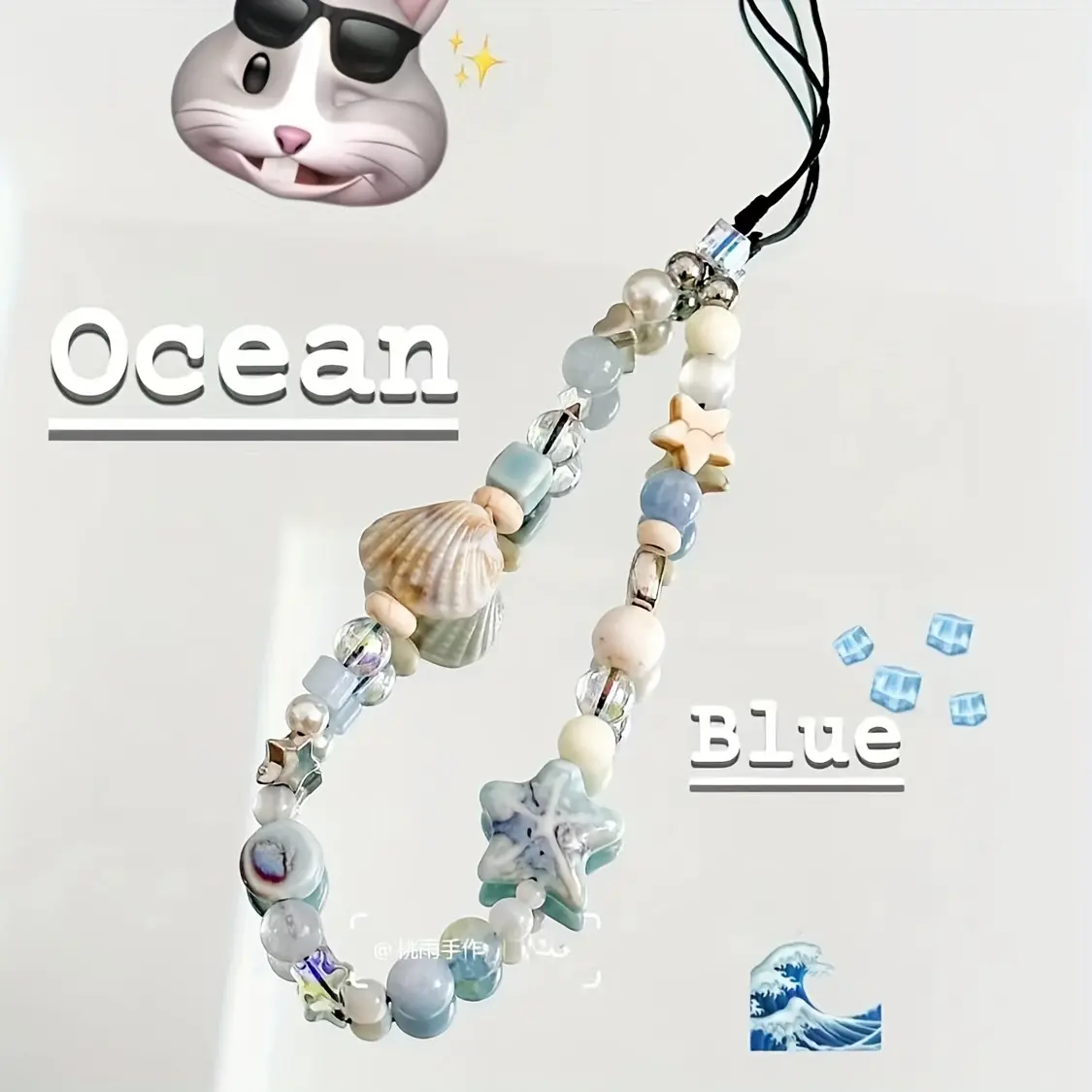 1 blue ocean star bead mobile phone strap, cell phone charm, cute shell hanging chain starfish pendant suitable for phone cases, headphone covers, bags, Phone Accessories