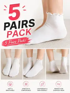Women's Plain Ruffle Solid Ankle Socks, Cute Sweet Style, Comfortable Soft Casual Wear, Perfect for Fall Winter Daily, Everyday