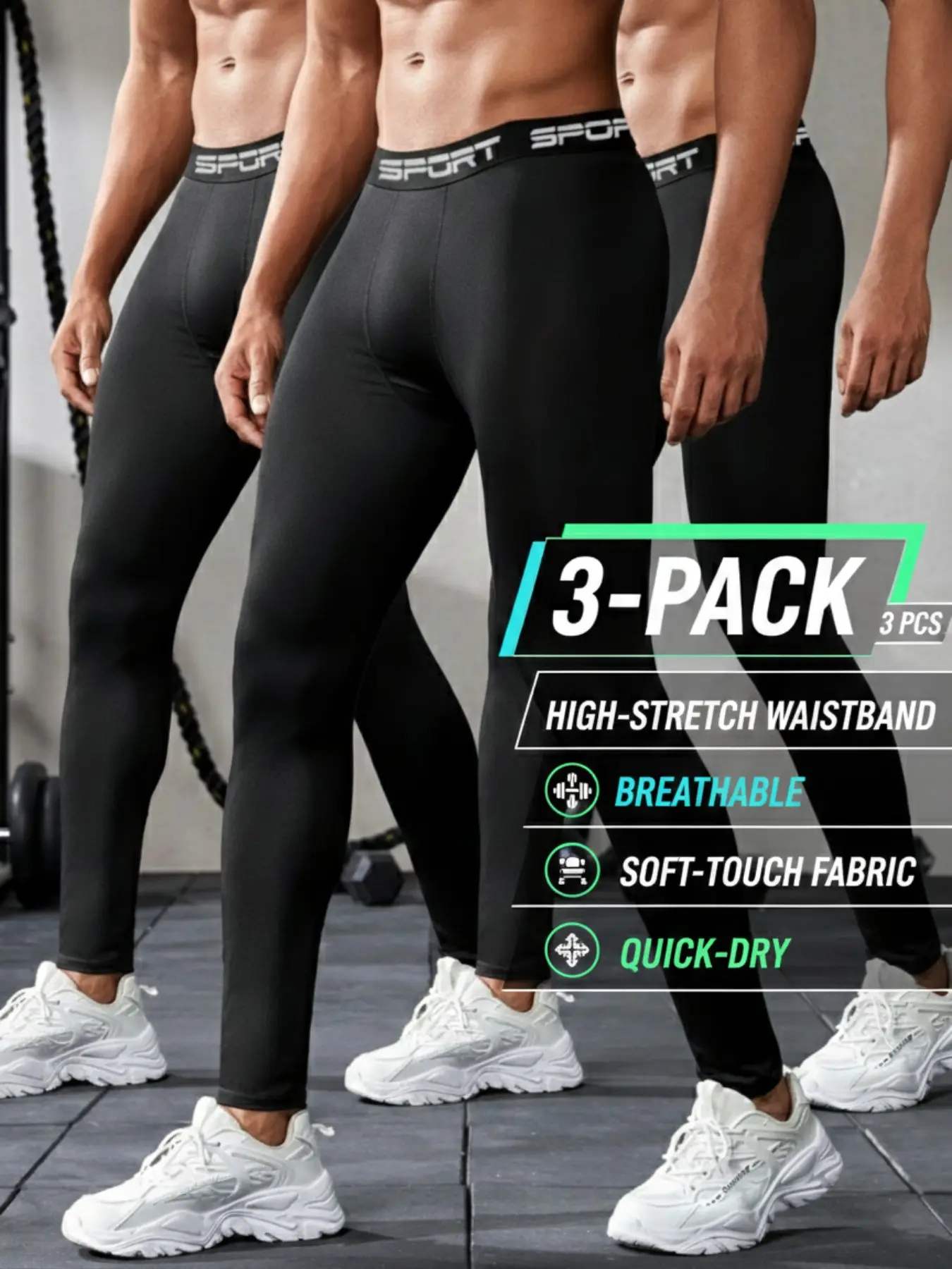 Men's 3 Pack Compression Pants, Quick Dry High Stretch Sporty Athletic Base Layer Leggings, Breathable Performance Training Tights, Fitness Training Leggings for Gym Workouts, Running, Outdoor Training and Active Sports Wear, Fitness Bottoms