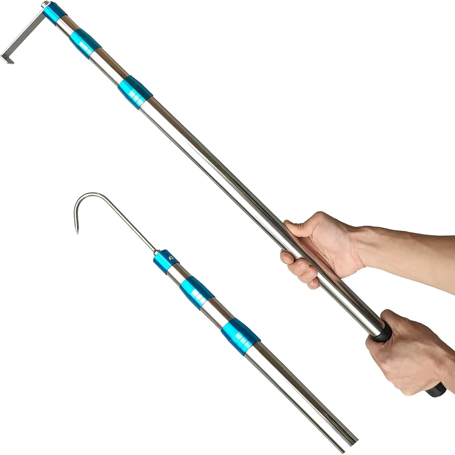 Stainless Steel Cargo Grabber Reach Retriever Utility Tool, 6.3 Ft Heavy-Duty Adjustable Telescopic Handle Pull Pole with Hooks, Truck Bed Accessory for Pickup Trucks, SUVs, Boat, Trailer, Garage