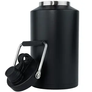 Insulated Jug with Handle, One Gallon, 128oz Stainless Steel, Large Double Vacuum Water Bottle for Hot & Cold Drinks, Wide Mouth, Sweat Proof, Great for Travel, Hiking & Camping