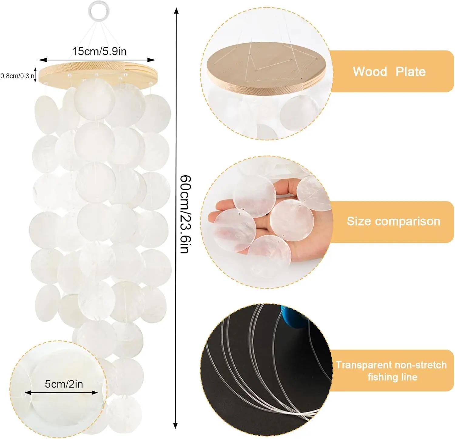 Wind Chimes for Outside Handcrafted Turquoise Capiz Shells Windchime Coastal Style Decor for Indoor/Outdoors Garden Decor