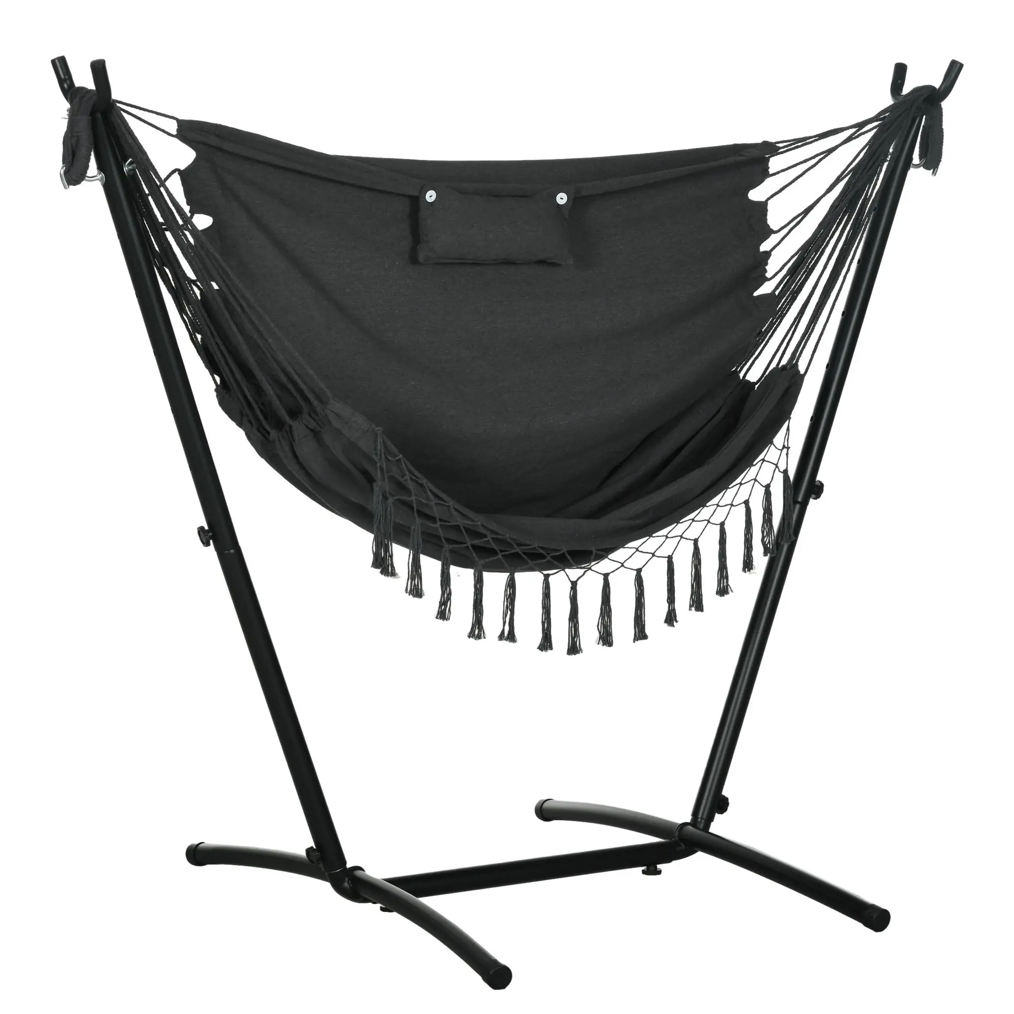 Outsunny Sturdy Outdoor Hammock Chair with Stand - Patio Swings Outdoor, Swinging Chair, Yard Swing, Cushioned Porch Lounge with Side Pocket & Headrest, Water-Resist Coat, 23" Seat Width, Dark Gray, 330 Lbs. Capacity for Camping & Hiking
