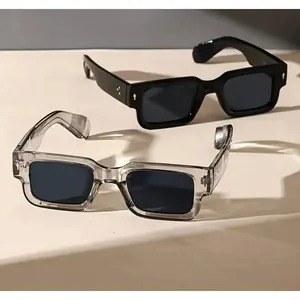 2 Pack Retro Square Sunglasses for Men and Women Y2K Trendy Style Black and Transparent Frames UV400 Protection Lightweight for Summer Beach Travel Streetwear Daily Looks and Casual Outdoor Wear