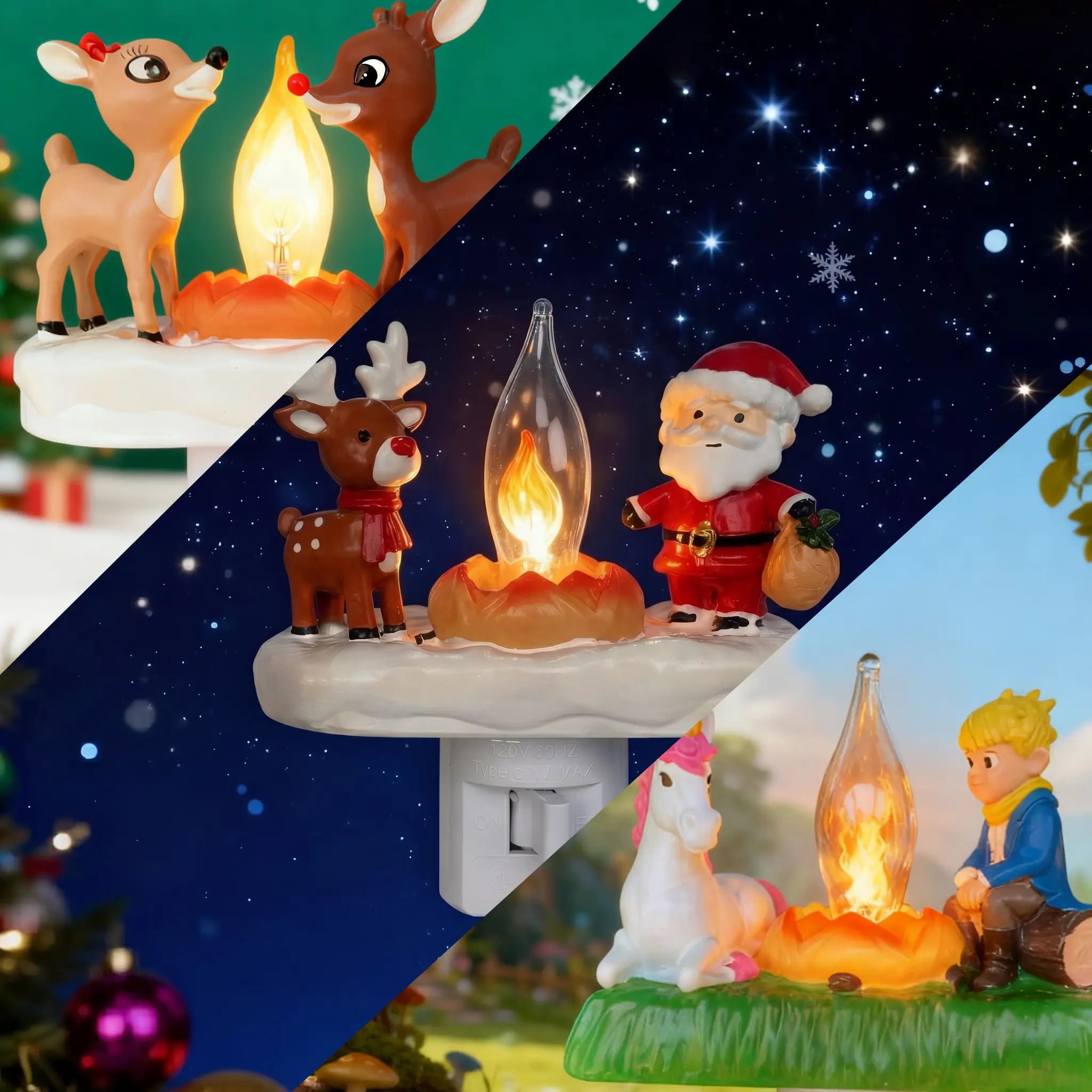Deer Children's Nightlight, Campfire Flickering Nightlight, 3D Elk Design, Campfire Flickering, 110V Plug-in, Creating a Festive Atmosphere, Campfire Flickering campfire night  in  slicer, Decorative Lamp, Elk Shape, Indoor Use