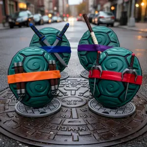 3D Printed Turtle Shell Collectible Figure w/ Manhole Cover Stand TMNT Fan Inspired