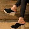Women's 1 Pair Casual Solid Color Wedge Sandals, Classic Fashionable Slip-On Espadrille Sole Flannel Wedge Sandals for Beach, Getaway Sandals, Female Casual Shoes for Daily Use, Elevated Sandals, Fashionable Comfy Sandals