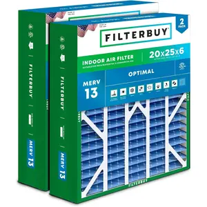 Filterbuy 20x25x6 Air Filter (2-Pack), Pleated MERV 13 Optimal Defense HVAC AC Furnace Air Filters for Aprilaire Space-Gard 201 / 2200 / 2250 & Lennox