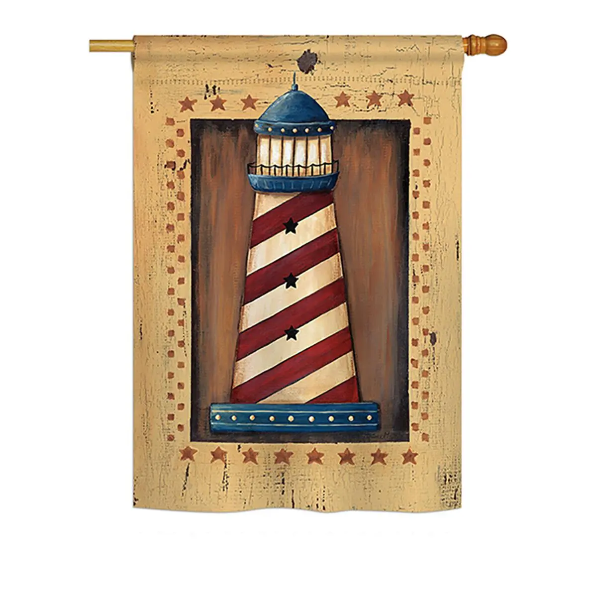Breeze Decor BD-NA-H-107056-IP-BO-DS02-US US Pride Nautical Patriotic Lighthouse Vertical House Flag, 28x40in Polyester, Double-Stitched Panels, 0.49 lbs, Indoor-Outdoor Suitable, Eco-Friendly Inks, Fade-Resistant, Sleeve-Equipped Coastal Nautical Decor
