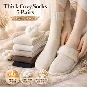 Winter Women's Socks Thickened Material Highly Warm Fashionable Design Versatile for Various Outfits 5 Pairs Soft & Warm
