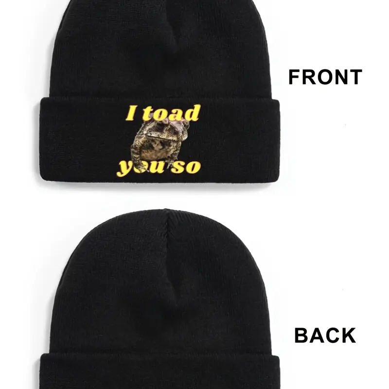 Unisex Acrylic Knitted Sports & Outdoor Hat - Cute Toad Pattern, Toad Print, Skin-Friendly, Lightweight, Warm, Elastic Cuff, Machine Washable Winter Accessory for Outdoor, Casual Outfits, Fitted, Warmth Boost, Animals, Casual Wear, Outdoor Trips