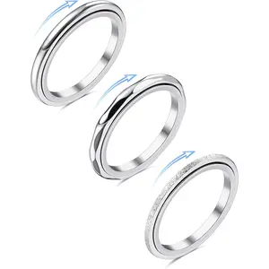 MILACOLATO 3 Pcs Fidget Ring Womens Rings Stainless Steel Rings Set Anxiety Rings Anti Stress Ring Band Rings Thumb Rings Silver Rings for Women Spinner Ring Fidget Ring for Anxiety Women Men