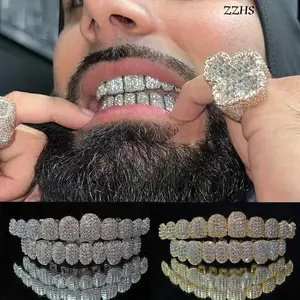 ZZHS Hip Hop Cubic Zirconia Teeth Grills 2pcs Set - 20pcs Top & Bottom Grills for Rappers and Cosplayers with Glittering Finish Oral Heart Shaped Brackets Ceramic Braces