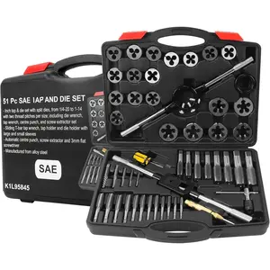51-Pc 1/4-20 to 1-14  Tap and  Set SAE Round Threading Dies for Threading and Rethreading Internal and External Threads