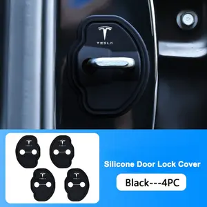 4pcs Car Door Lock Buckle Protector Cover, Emblem Sticker Decal Accessory for Tesla Model 3, S, X, Y, Spacex Highland, Durable & Stylish