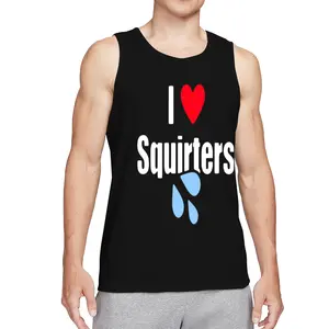 Men's "I Love Squirters" Funny Graphicvest - Bold White & Red Print with Blue Drip Design - Loose Fit Casual Cotton vest for Adults - All-Season Comfort & Breathable Humorous Novelty Top