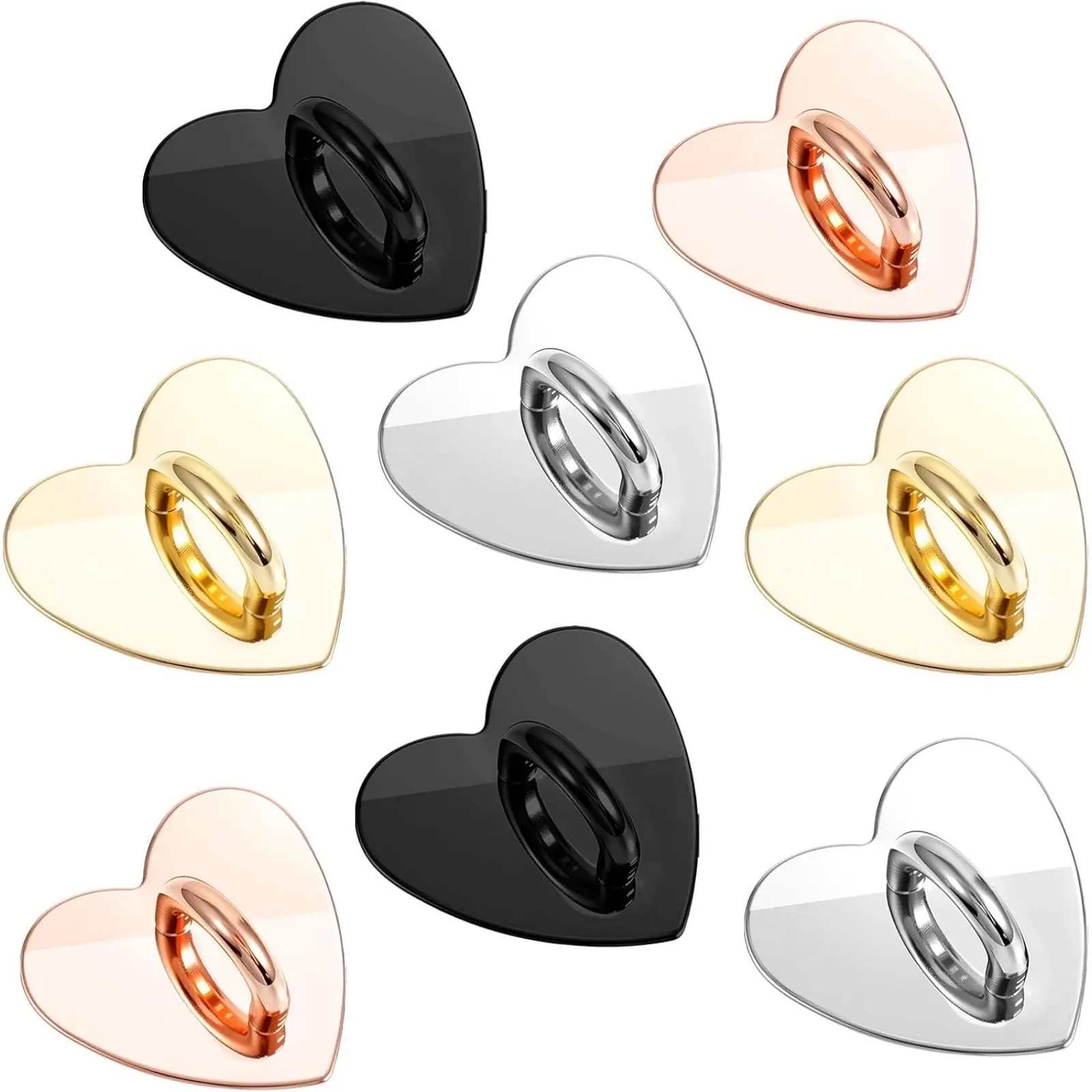 8 Pcs Phone Charm Hook, Cell Phones Charm Finger Rings Adhesive Metal Phones Finger Grip Loop Stand Heart Charms for DIY Phone Case Pad Tablet Supplies Aesthetic Protective