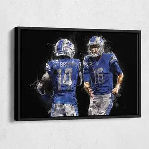 Jared Goff & Amon-Ra St. Brown Canvas Print - Detroit Lions Wall Art, NFL Decor for Home, Man Cave, Football Gift, Framed Poster ( Unframed - Print Only )