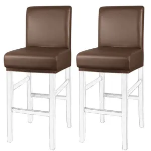 PiccoCasa 2Pcs Waterproof Bar Stool Covers, Faux Leather Pub Counter Height Side Chair Covers with Elastic Band Coffee Color
