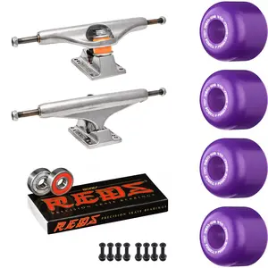 Independent Skateboard Package - 159 (8.75") Trucks, Powell Peralta Mini-Cubic Purple Wheels, Amp 5 Bearings