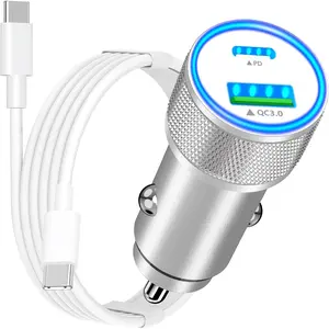 Car Charger Fast Charging, 66W USB-C PD&QC Car Power Cigarette Lighter USB Charger with Type-C Cable for iPhone 15 Pro/15 Pro Max/Galaxy S24/S23/Pixel/iPad Pro