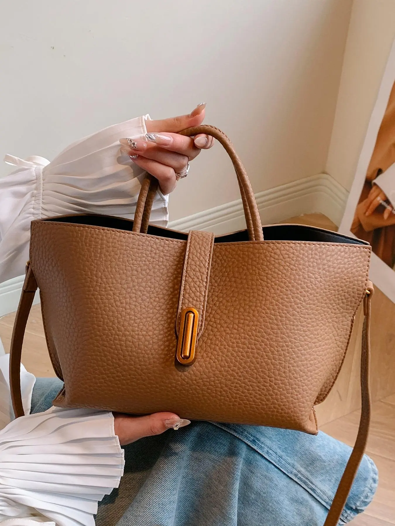 Women's Elegant Solid Color Handbag, Fashionable Temperament Handbag, Casual Trendy Purses, Versatile Handbag for Work, School, Daily Commuting, Commuter Purse, PU Leather Handbag