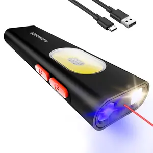 PASIION 1000 Lumens Rechargeable Flat EDC Flashlight, Pocket Flash Light,11 Light Modes – Two-way clamp Small LED Light with UV, Red Laser, Magnetic Base, USB-C Charging, Dual Switch for Camping, Repair, Emergency