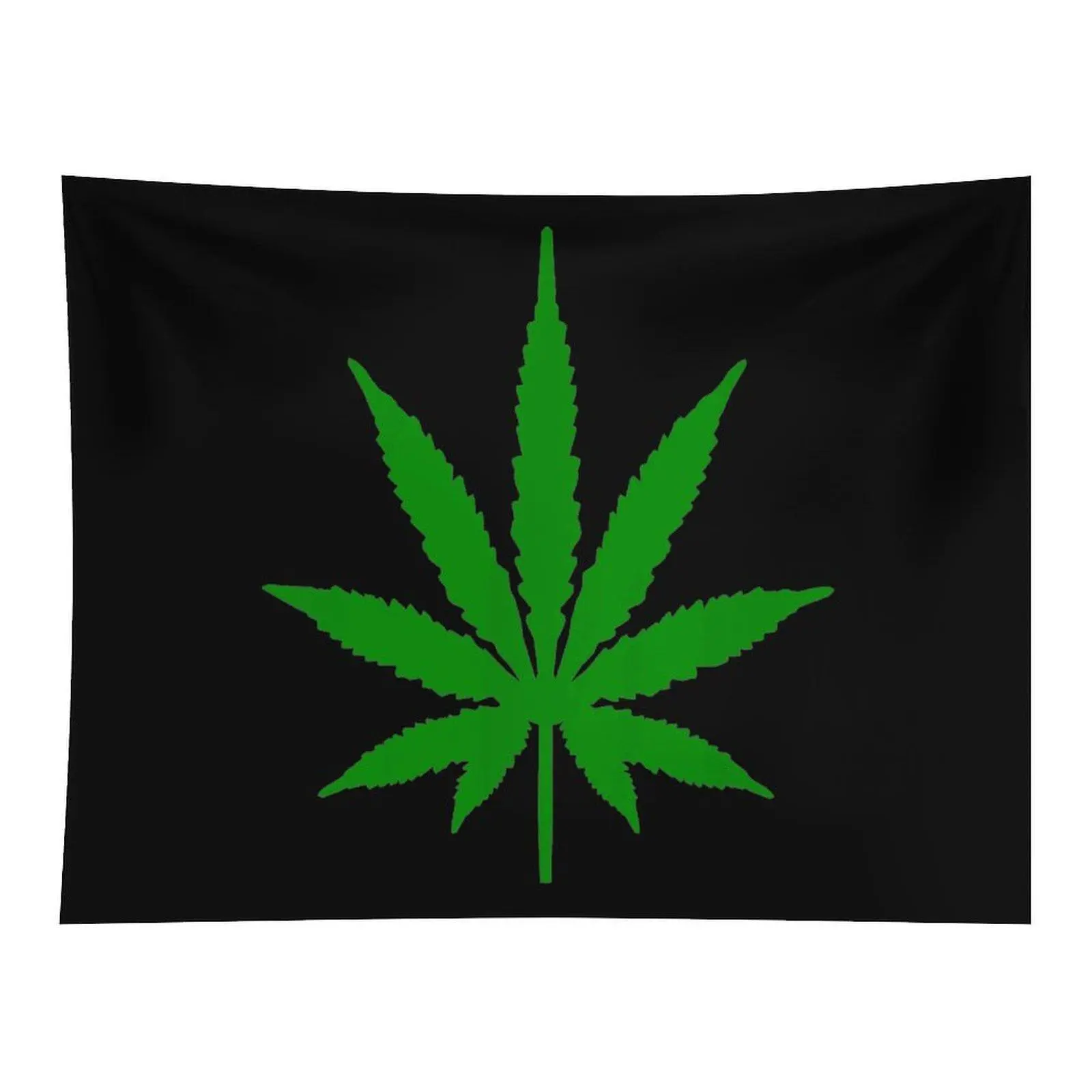 Black Background Simple Green Cannabis Leaf Minimalist Wall Tapestry Wall Hanging, Plain Weed Leaf Silhouette Stoner Aesthetic Decor for Chill Bedroom Dorm Lounge Backdrop