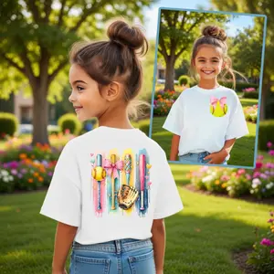 Girls Softball T-Shirt, Girly Bow Softball Bats Glove Shirt, Gift For Her, Trending Shirt, Y2K Clothing, Youth Clothing